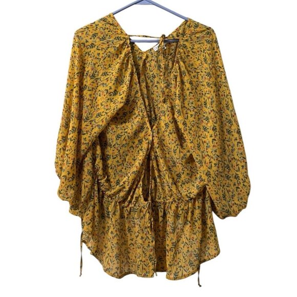 Ophelia Roe Anthropologie‎ Women Size Large Floral Tiered Blouse Peasant Boho - Picture 1 of 11